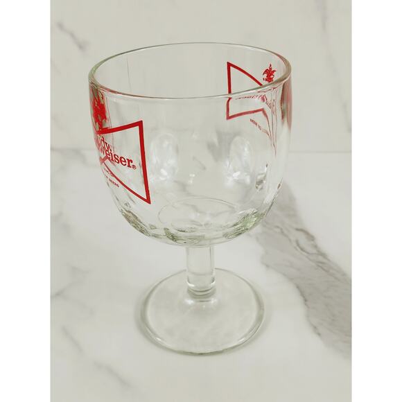 Budweiser Thumbprint Beer Goblet Glass 16oz Chalice Cup Red Logo 6" Vintage - Picture 6 of 14